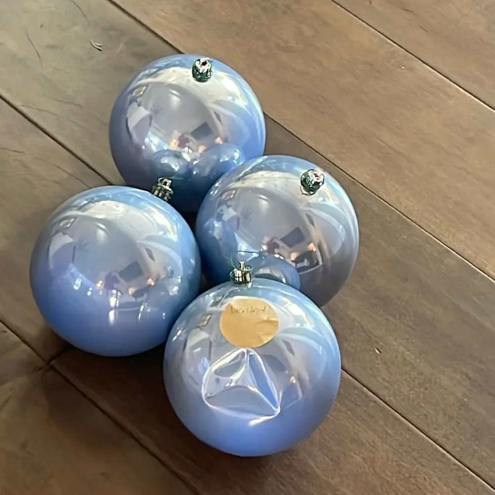 Anthropologie Terrain Large Blue Pearlescent Christmas Balls Ornaments